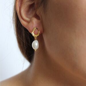 New small abstract design pearl drop earrings